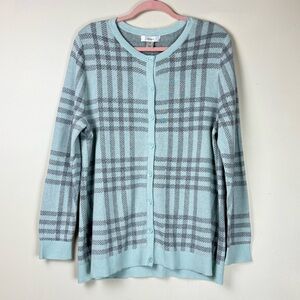 CJ Banks Light Blue and Gray Plaid Button-Front Cardigan Womens Size 1X NWT
